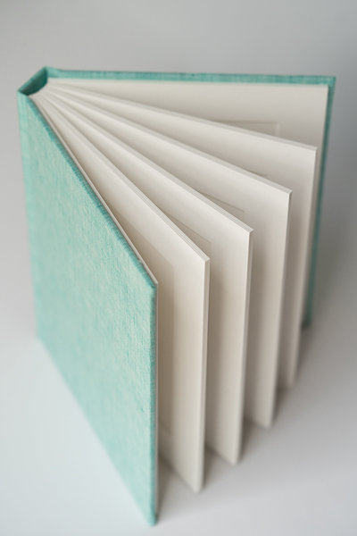 5x7 RedTree Matted Album in Seaglass Coastal Linen opened to show folio pages