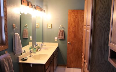 the barthroom inside the farm house at barnwood events in madison, winconsin,