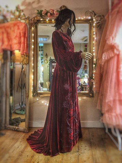 Beatrice ruby red silk velvet gown JoanneFlemingDesign (2)