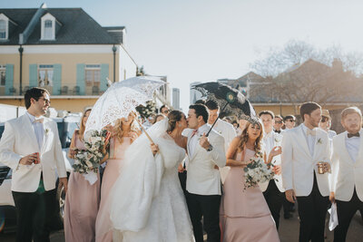 Bride and Groom Second line Kiss