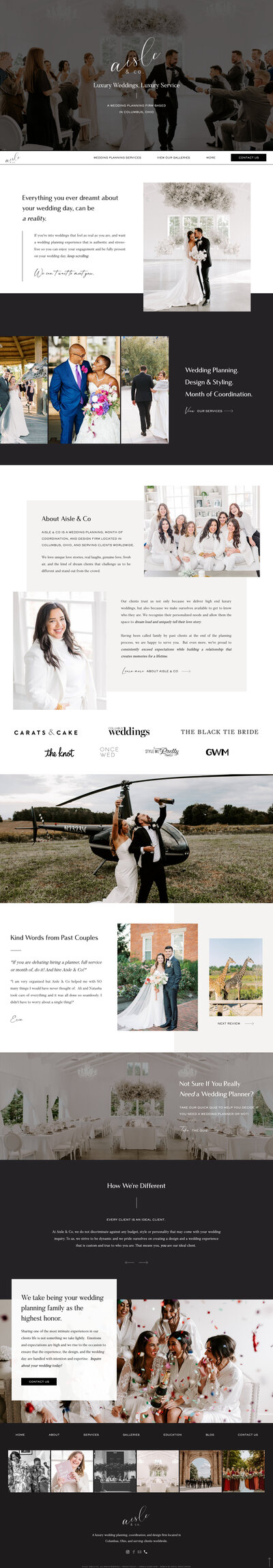 Custom Showit website for Aisle & Co, an Ohio wedding planning company