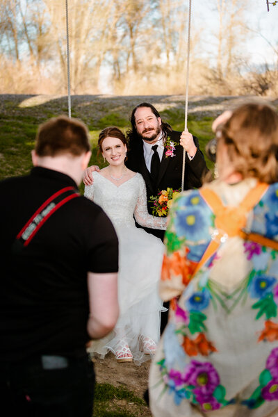 Grand Teton wedding photographer captures videographer at Jackson Hole wedding