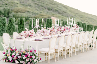 Decorated tablescape for wedding at Stone Mountain Estate in California.