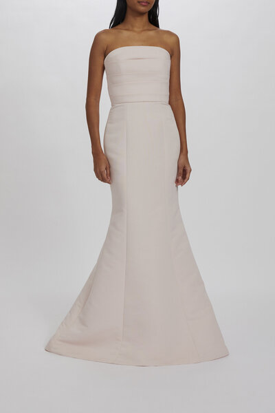 Amsale + Bridesmaids + FRANCINE + GB239A + Faille + Strapless + Draped Bodice + Fit-to-Flare Gown + Front1
