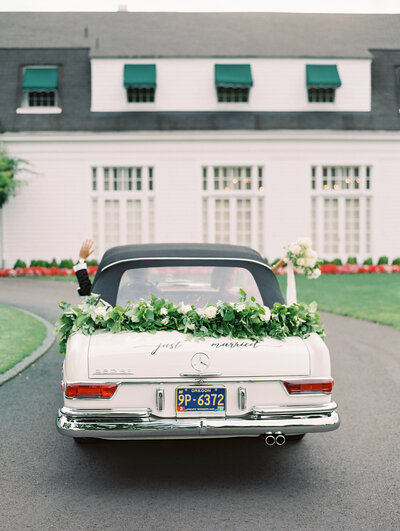 just married classic car at waverley country club  wedding
