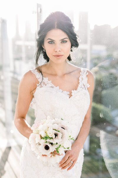Bride Holding a Bouquet, Makeup and Hair by Cole Saad