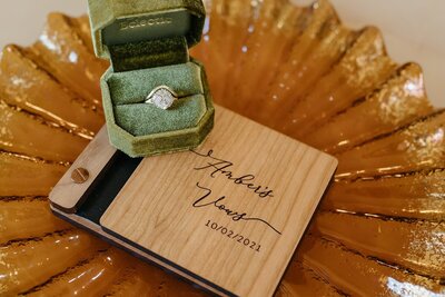Wooden Vow Book with Ring in Velvet Ring Box - Megan & Amber | Hood River Wedding  - LGBTQ Wedding