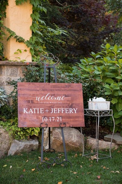 Photo of the Welcome Sign Wood that you can rent for your event/wedding from Unique Melody Events & Design (New England Wedding and Event Planners)