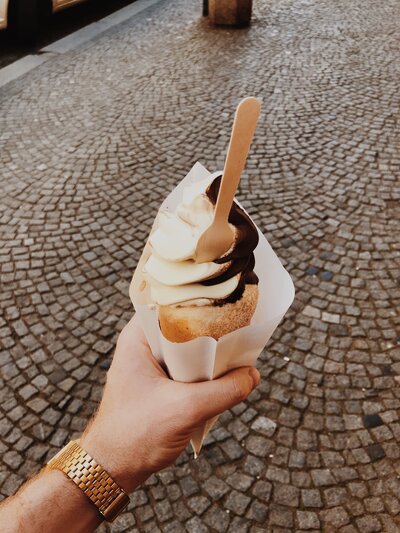 holding ice cream
