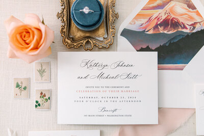 watercolor mountain wedding invitation design template