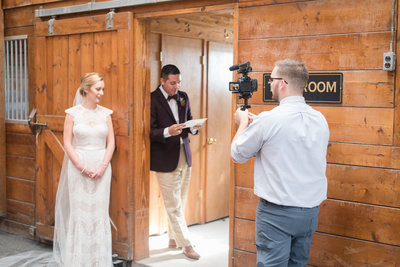 virginia wedding videographer filming bride and groom at hermitage hill farm and stables