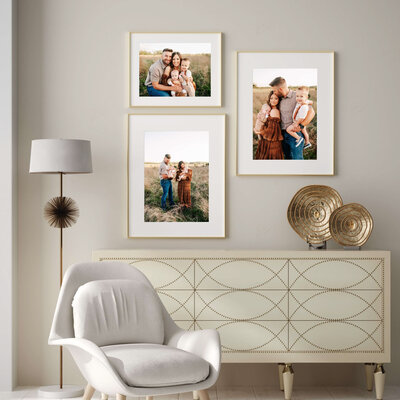 Branson family photography of framed family collage in baby nursery