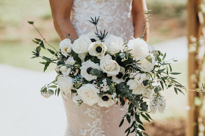 Leigh Florist Design Studio classic white and blue bridal bouquet