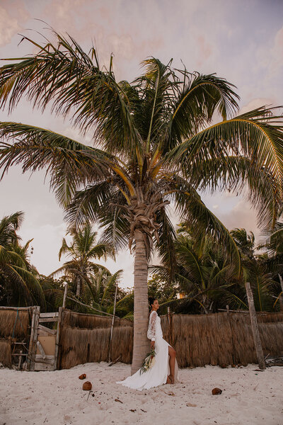bride in mexico on beach