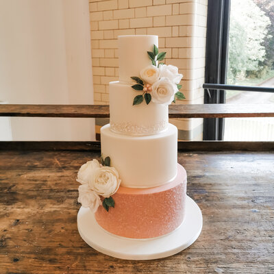 Wedding Cakes Nottingham, 4 tier rose gold wedding cake at The Pumping House