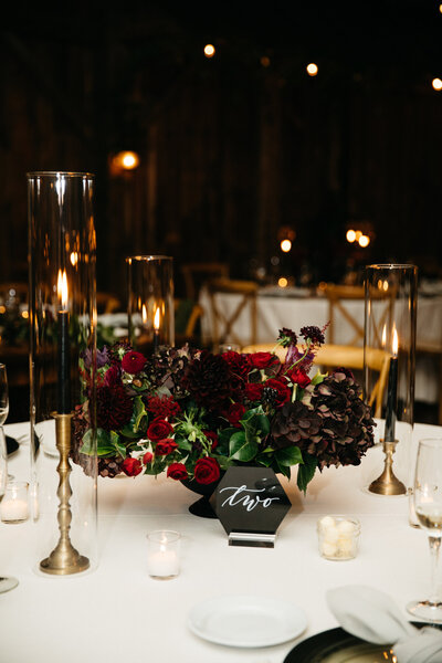 Black hexagon acrylic wedding table numbers with calligraphy