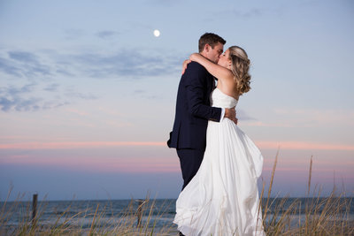 wedding photos in beach haven at sunset