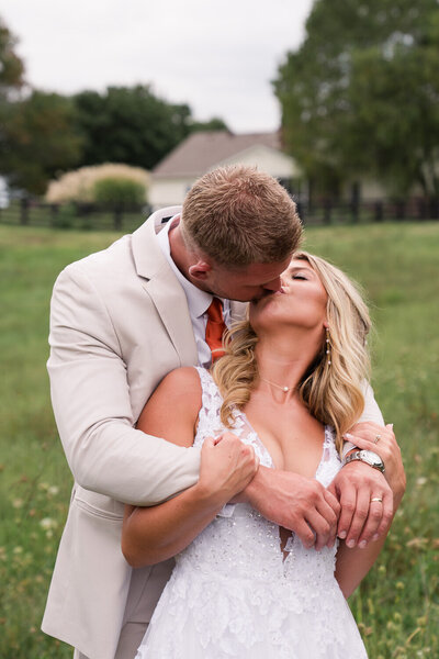 bride and groom at backyard wedding on Kentucky farm