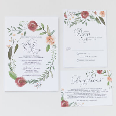 wedding invitations with floral circle frame