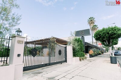 Out front of the Casita Hollywood wedding venue in Los Angeles