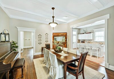 Large formal dining room for friends and family to gather in downtown Waco, TX