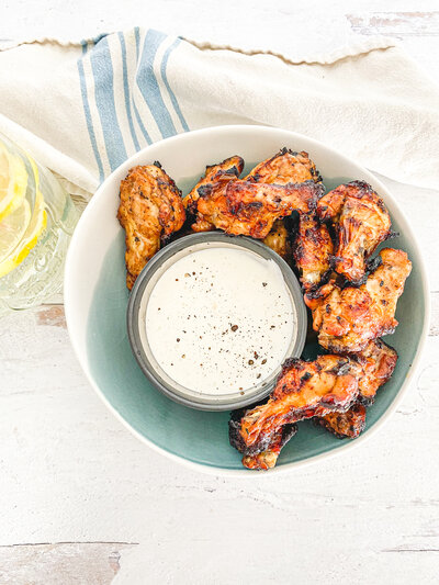 Now I know what has been missing in my life- these chicken wings and creamy dipping sauce!