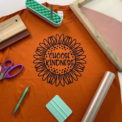 Orange choose kindness sunflower t-shirt using DIY Alex screen printing tutorial