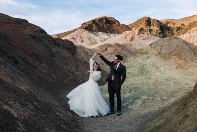 Just-married couple portrait after their Death Valley wedding ceremony
