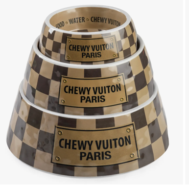 Checkered Chewy Vuiton Pet Bowls Available in 3 Sizes