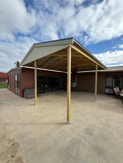 Completed outdoor entertaining space by AR Construction in South West VIC