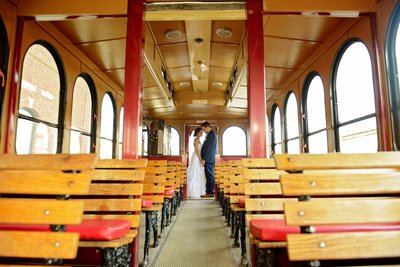 George's 217 wedding couple in vintage trolley