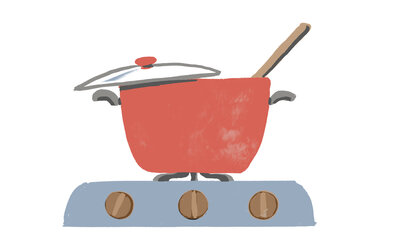 A graphic image of a pot on the stove