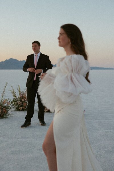 A sweet and adventurous couple eloping at Salt Flats in Utah.