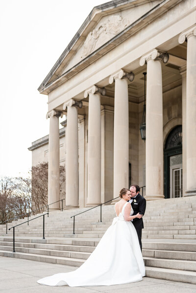 Image of Bride and Groom outside of the Baltimore Museum of Art at a wedding planned by  Wedding planned by Washington Wedding Planner Blue Sapphire Events
