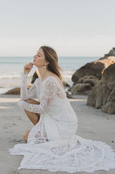 Editorial shoot on Mount Maunganui beach for gown and Altar