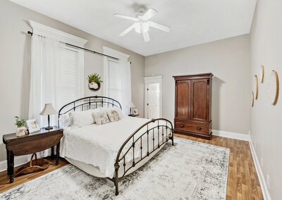 One of the five available bedrooms in this historic home.