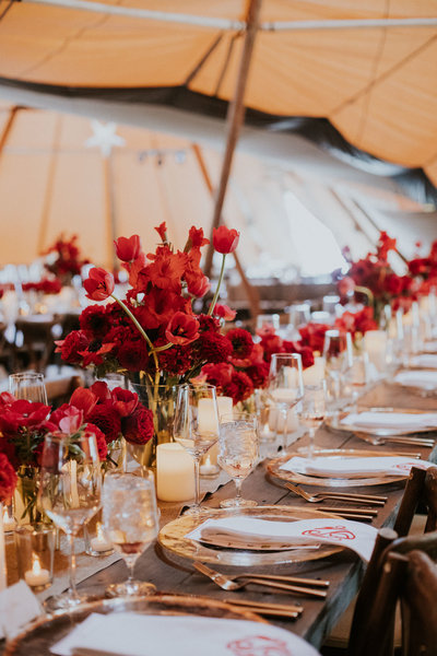 We love creating elegant spaces and tented weddings in fields are our favorite.
