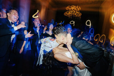wedding couple kissing during their dance party at the Ebell of Los Angeles