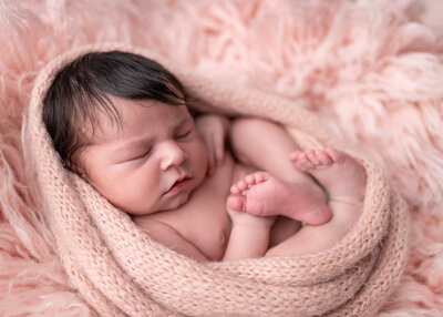 Bend Oregon Newborn Photography, newborn girl wrapped in pink