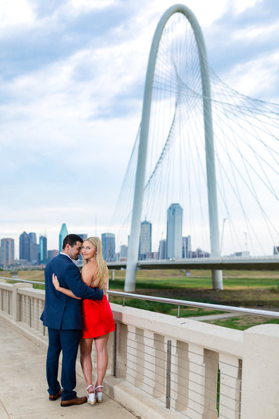 Beautiful couple on Margaret Hunt Hill Bridge in Dallas Texas with Stefani Ciotti Photography
