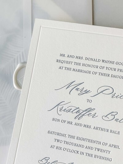 Elegant, blue letterpress wedding suite