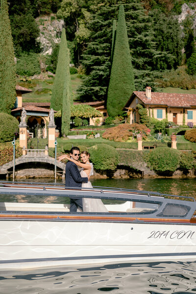 Couple on a private boat on lake como