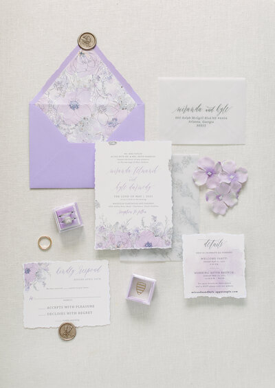 blush wedding invitation set with handmade paper
