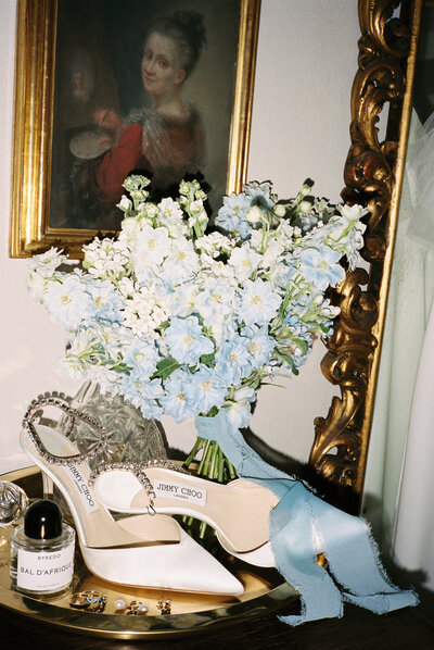 Jimmy Choo Shoes with Monochromatic Wedding Florals