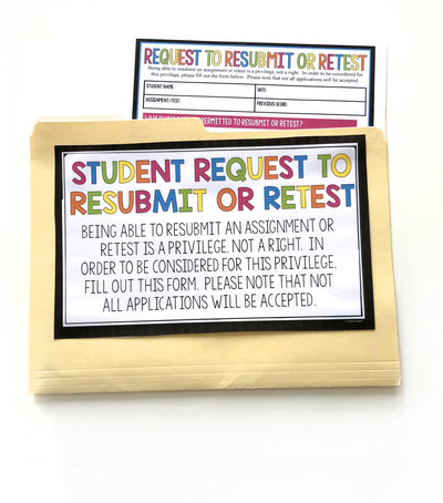 A form where teachers can allow students to request to resubmit an assignment or complete a retest