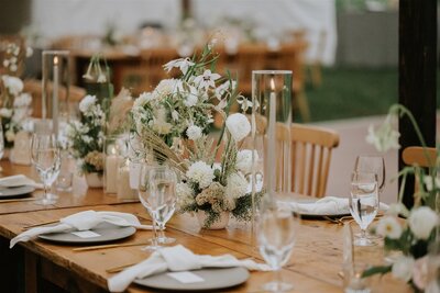 elegant wedding reception tablescape in MA