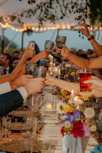 wedding guests toasting at a wedding in maine