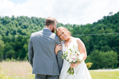 redhead bride with groom at Kentucky wedding 