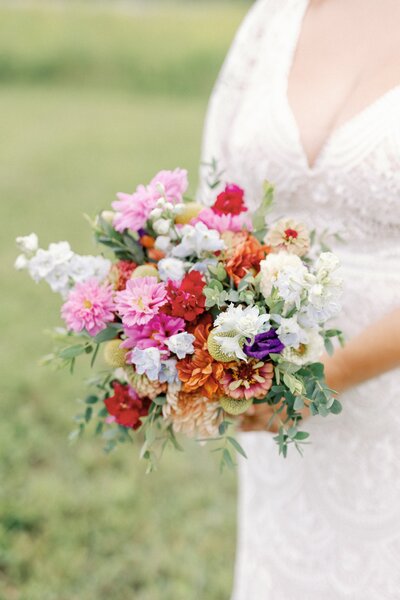 peach and blue bridal bouquet
