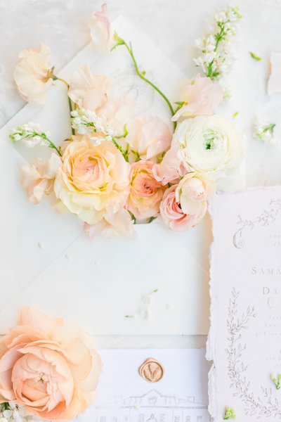 flowers and wedding invitations
